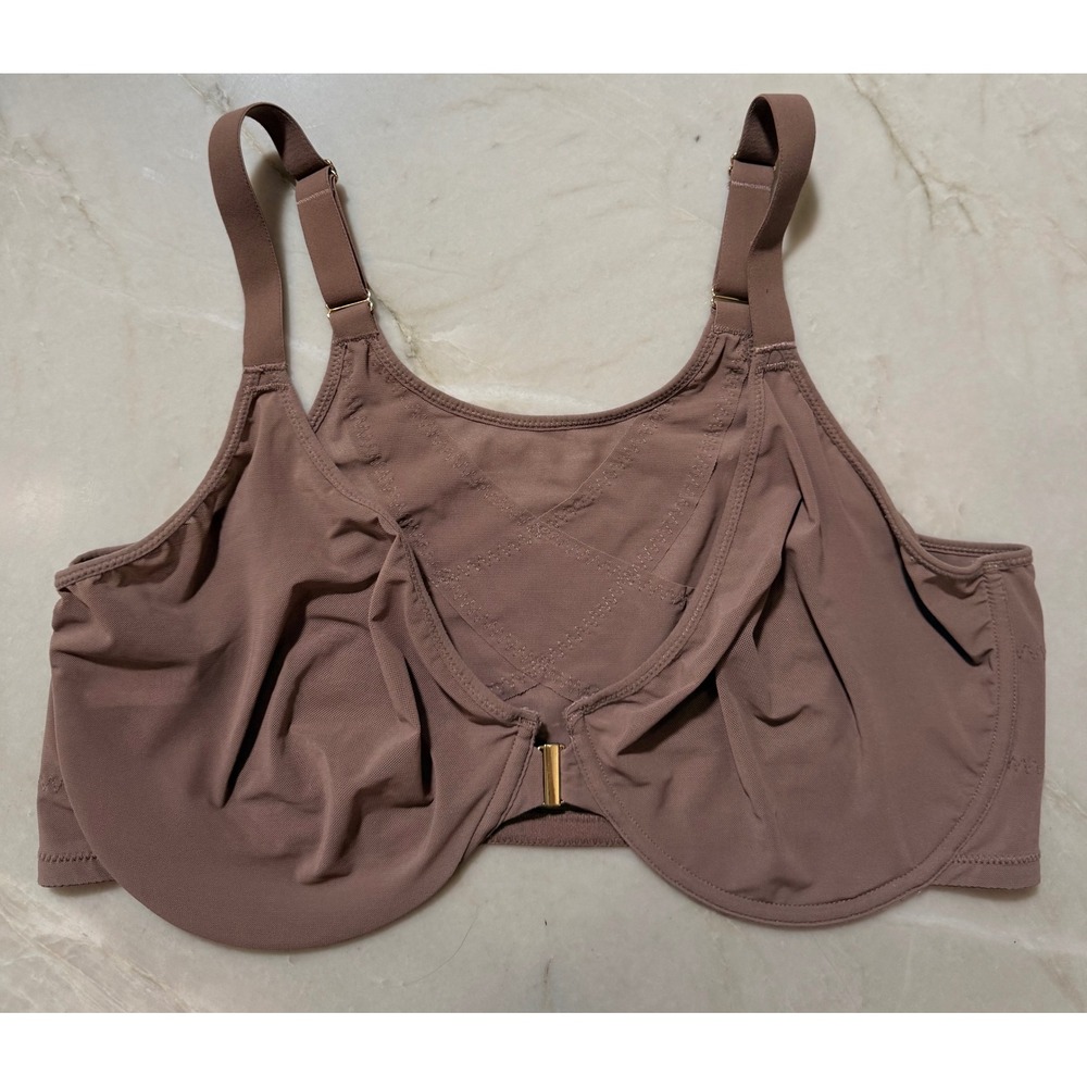 Delimira Front Clasp Underwire Bra 42DD Mauve Brown Criss Cross Back Support 141
